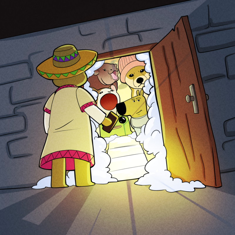 Pedro opens the door to Solana meme characters